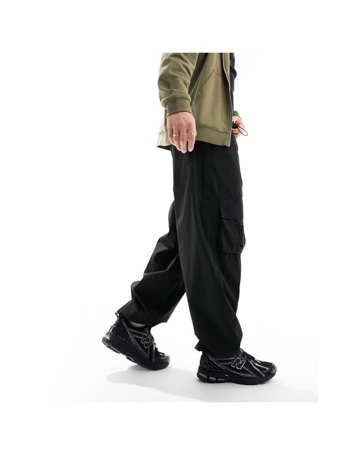 ASOS Black Loose Fit Cargo Pants With Front Elastic Pockets for men