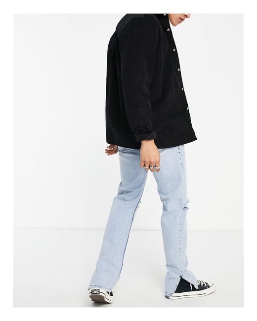 TOPMAN Denim Split Hem Rip Straight 