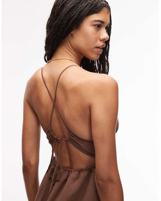 ASOS Brown Strappy Ruched Halter Cami Dress