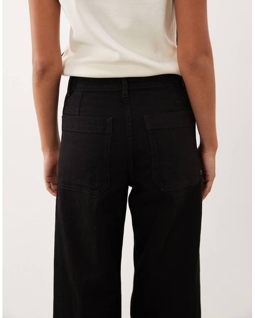 Mango Black Jessie 100% Cotton Wide Leg Pocket Detail Jean