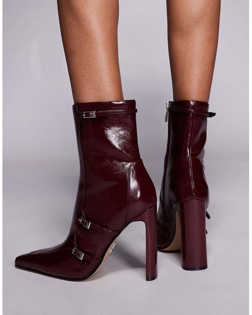 Steve Madden Purple Fasteneded Buckle Detail High Ankle Boots