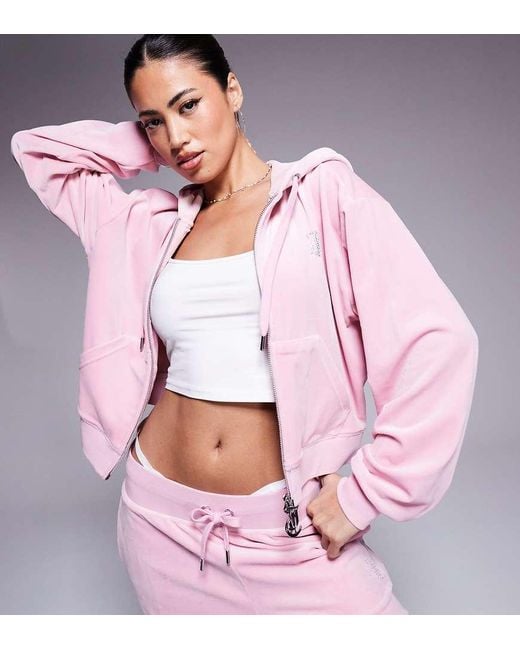 Juicy Couture Pink Relaxed Fit Velour Zip Through Hoodie