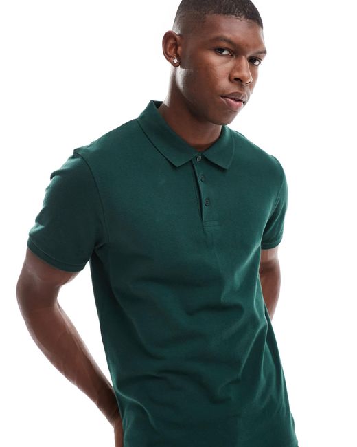ASOS – basic-polohemd aus pikee in Green für Herren