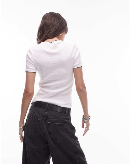TOPSHOP White Contrast Binding Pointelle Tee