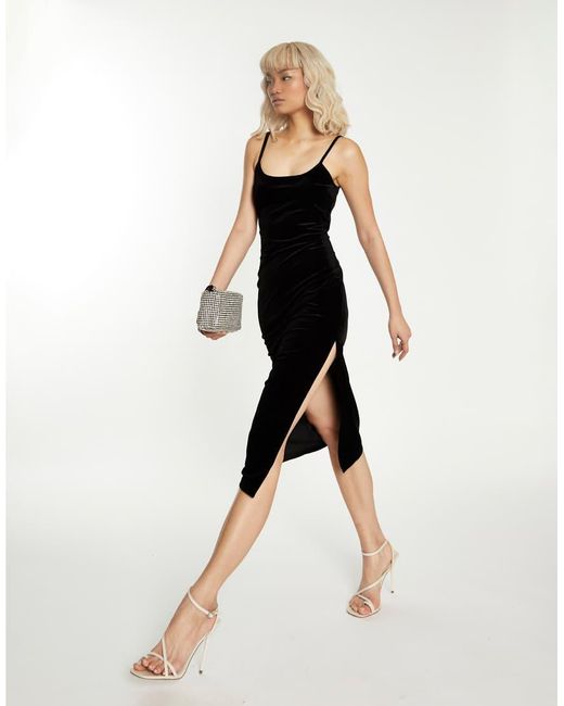 Collective The Label Side Split Bodycon Midi Cami Dress in Black | Lyst UK