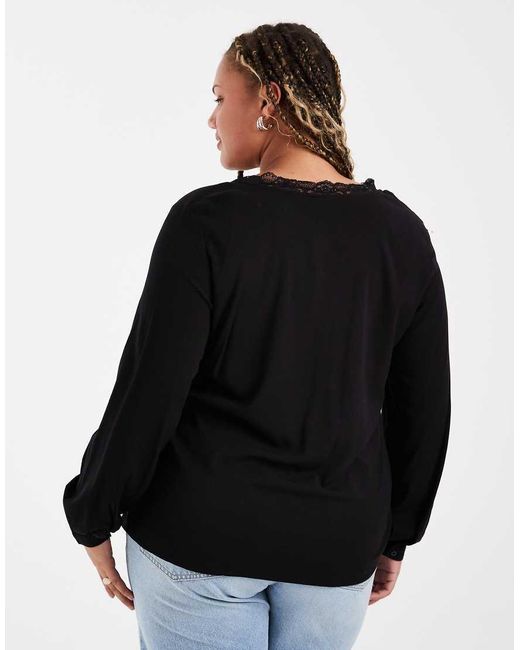 Vero Moda Black Long Sleeve Lace Detail V-neck Blouse