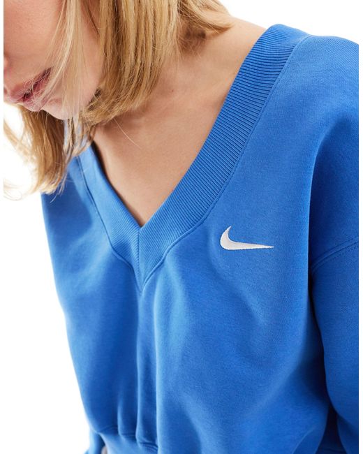 Nike Blue Mini Swoosh V-neck Cropped Sweatshirt