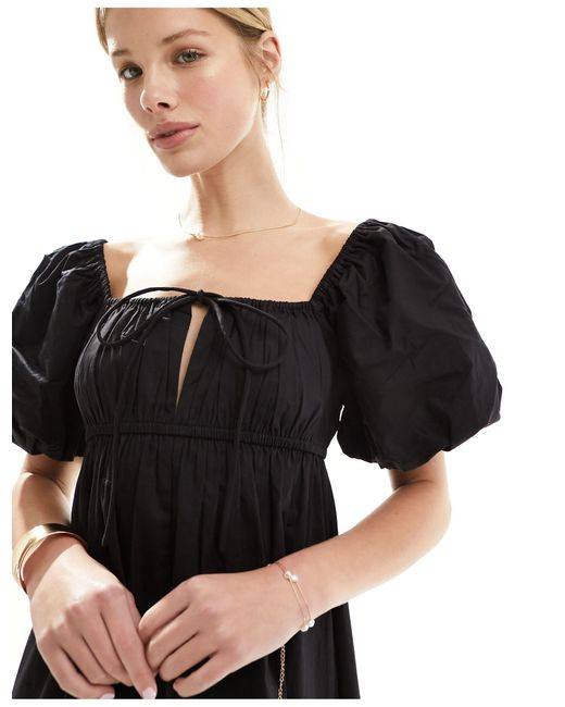 ASOS Black Puffed Sleeve Smock Midi Dress