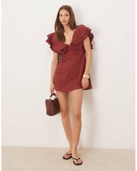 Vrg Grl Natural Party Nights Frill Detail Linen Mini Dress