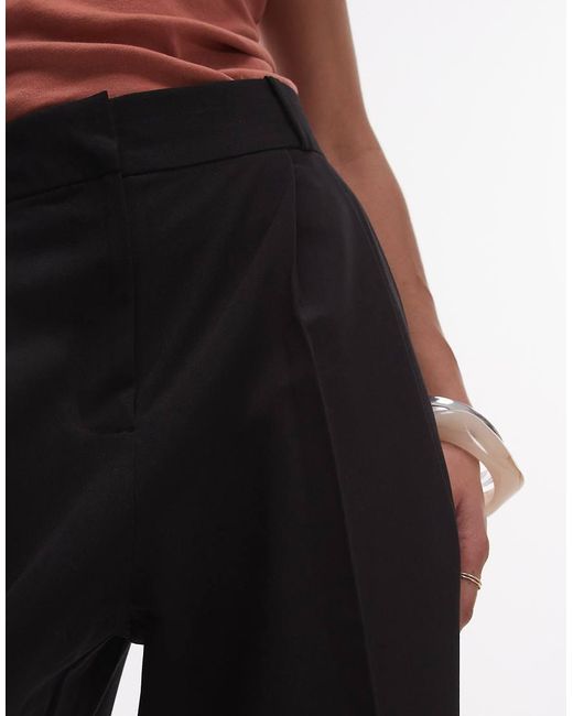 TOPSHOP Black Premium Double Pleat Straight Leg Tailored Trouser