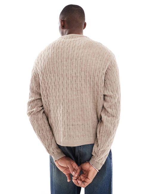 ASOS Natural Oversized Boxy Knitted Jumper With Waffle Stitch for men