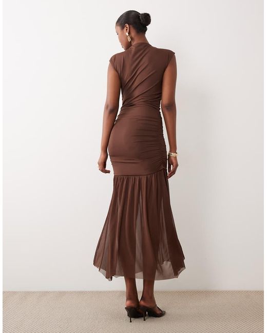 Vila Brown High Neck Slinky Maxi Dress