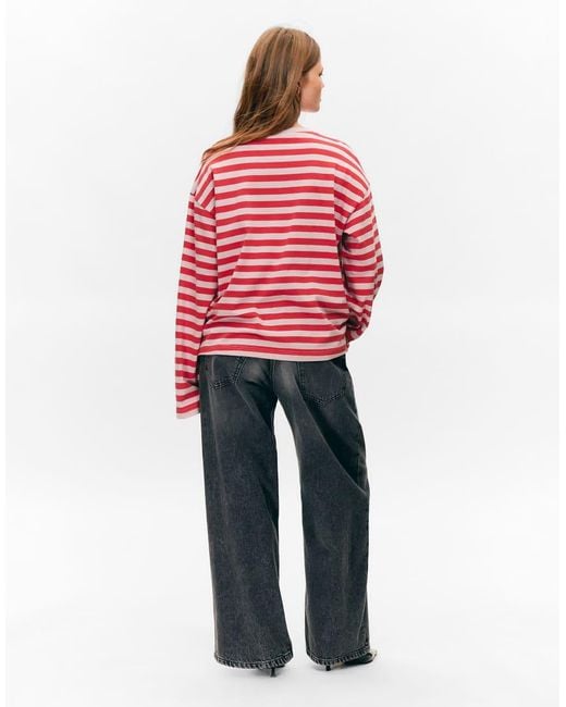 Monki Red Oversized Long Sleeve T-Shirt With Side Slits