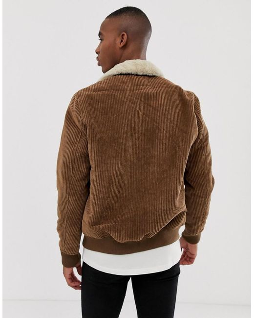 Pull&Bear Cord Jacket With Faux Fur Collar in Brown for Men | Lyst