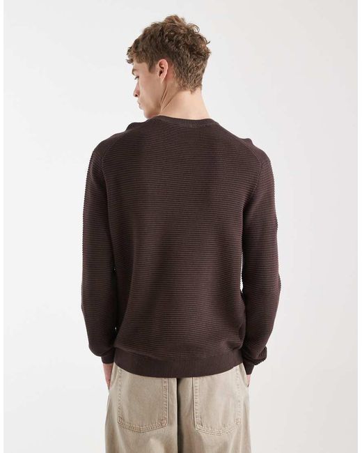 Only & Sons Brown Crew Neck Ribbed Sweatshirt for men
