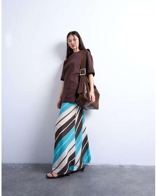 Falda Larga A Rayas De Corte Al Bies De Cupro De TOPSHOP de color White