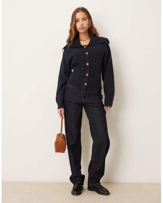 Gina Tricot Blue Wool Alpaca Ribbed Waist Knitted Cardigan