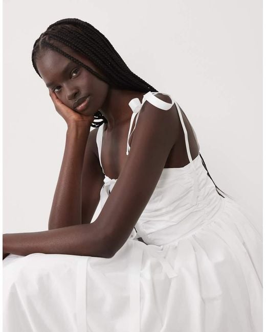 True Decadence White Bow Tie Strap Midi-Dress