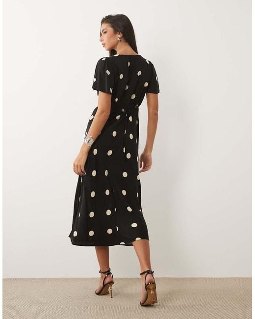 Nobody's Child Black Cheryl Cowl Neck Flutter Sleeve Slit Front Midi Dress