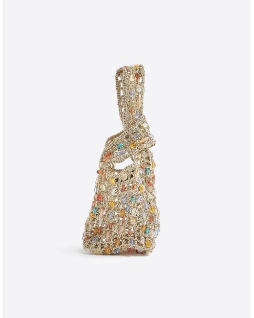 River Island White Beaded Grab Bag