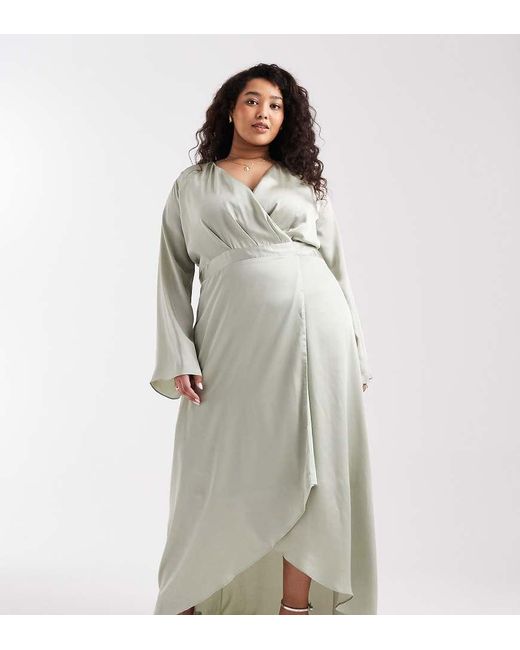 Tfnc Plus Bridesmaid Satin Wrap Maxi Dress in Grey