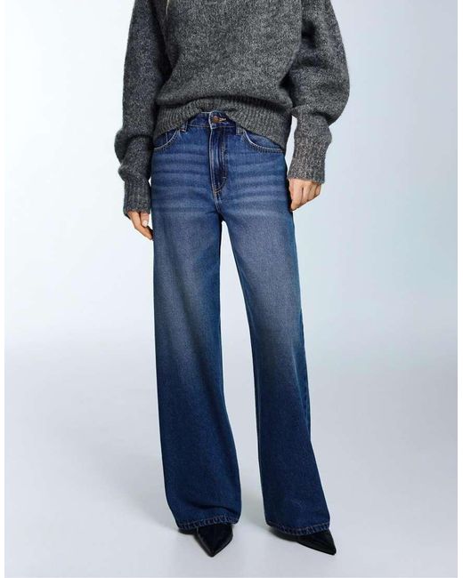 Pull&Bear Blue Wide-Leg Jeans