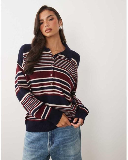 GOOD AMERICAN Blue Wool Oversized Button Down Rugby Sweater