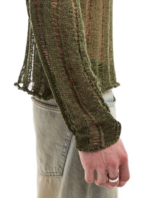 Collusion Green Distressed Knit Jumper for men