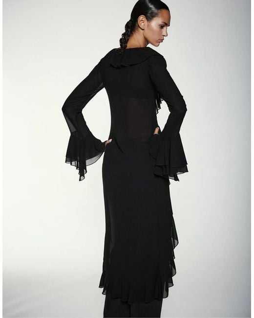 Pull&Bear Black Long Ruffle Kimono