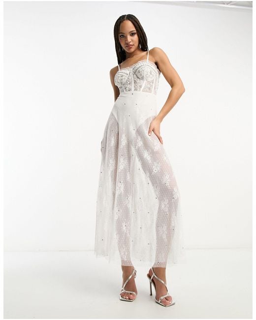 Miss Selfridge White Premium Embellished Premium Cami Corset Maxi Dress