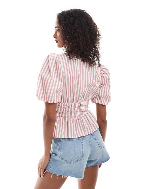 Top A Rayas Rosas Elegante Con Mangas Abullonadas De New Look de color Red