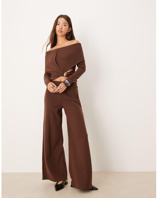 ASOS Brown Supersoft Off Shoulder Top With Hardware Detail Co-ord