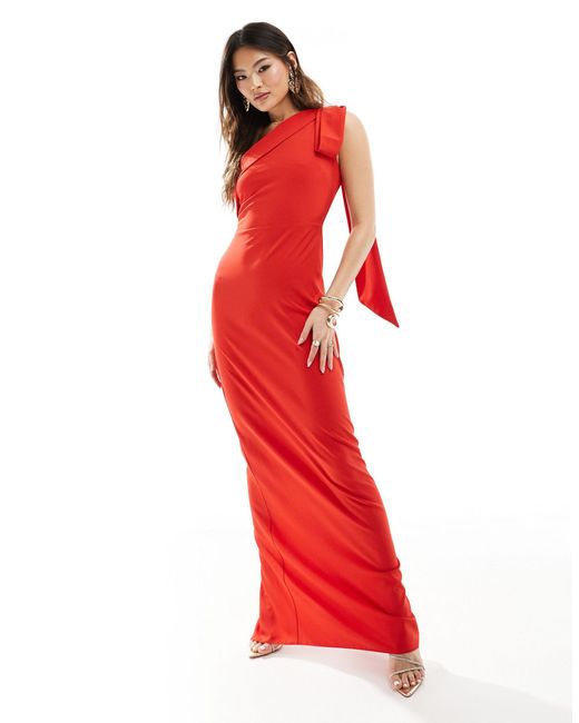 Robe longue et asymétrique à détail drapé - vif Vesper en coloris Red