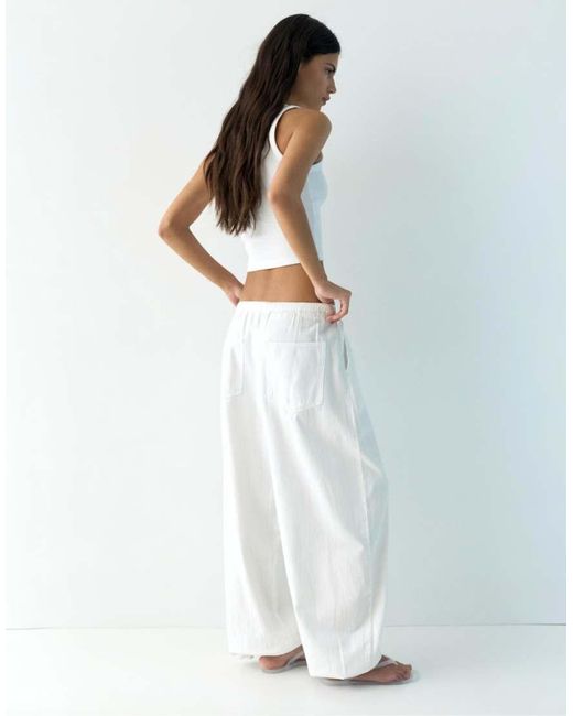 Pull&Bear White Sarouel Trousers With Elastic Waist