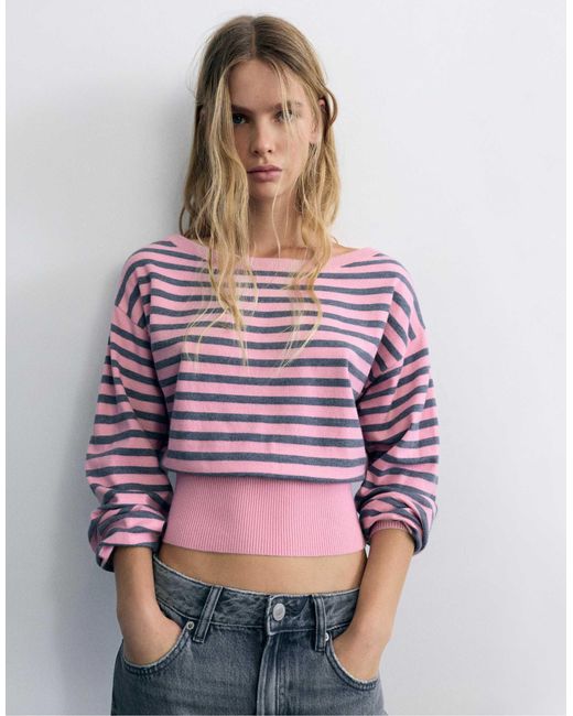 Pull&Bear Red Gestreifter pullover mit u-boot-ausschnitt