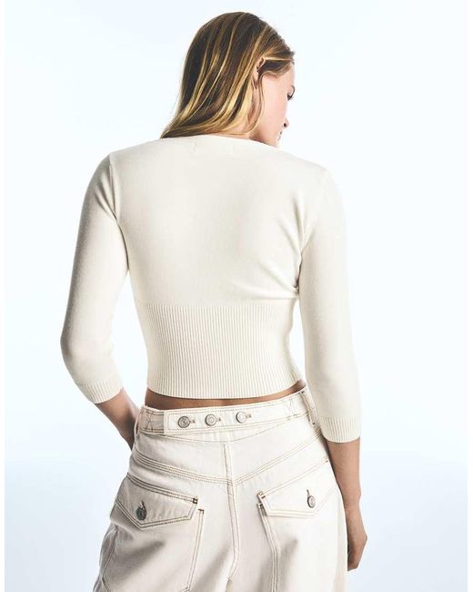 Bershka White Cropped V-neck Jacket