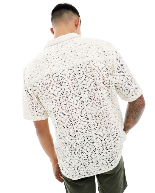 New Look – kurzärmliges hemd aus spitze in White für Herren