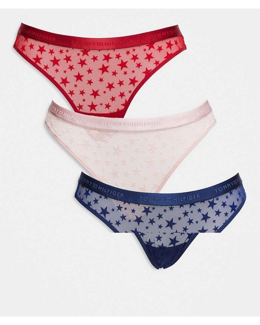 Tommy Hilfiger Multicolor 3 Pack Mesh Thong With Star Print