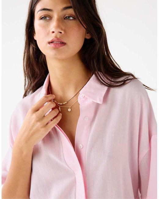 Camicia Stile Rustico A Maniche Corte di Pull&Bear in Pink