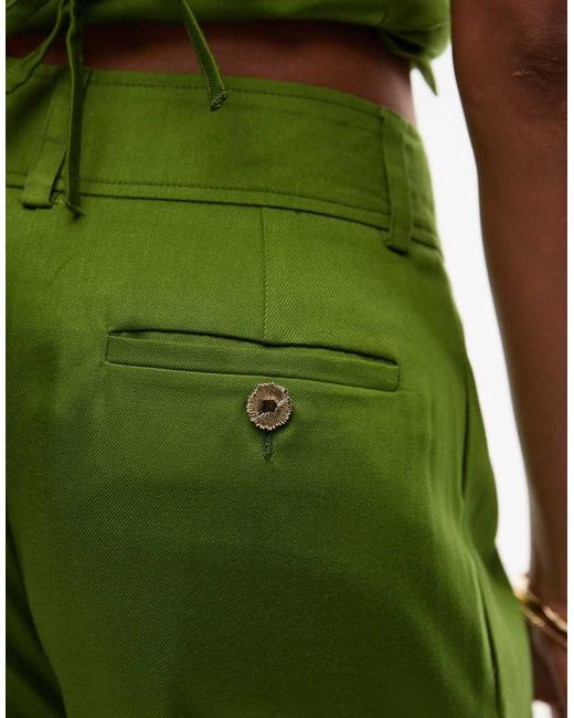 Pantalones De Sastre Verdes De Pernera Ancha Con Pinzas Para Invitada De Boda Premium De (Parte De Un Conjunto) TOPSHOP de color Green