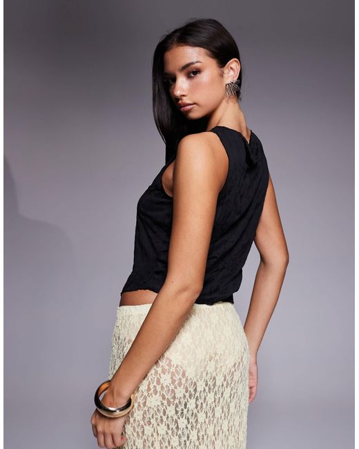 ASOS Black Asymmetric Sheer Crinkle Tank Top