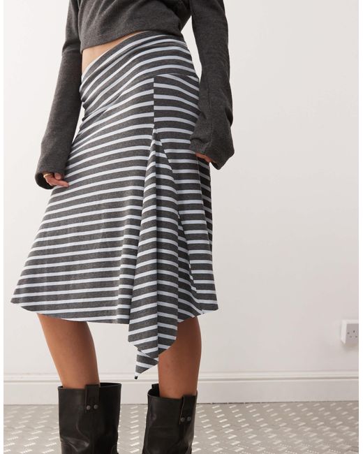 Collusion White Asymmetric Stripe Midi Skirt