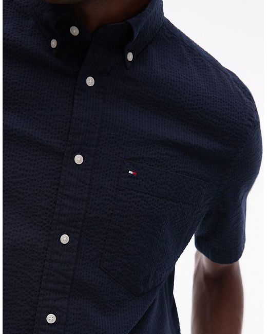 Tommy Hilfiger Blue Seersucker Short Sleeve Shirt for men