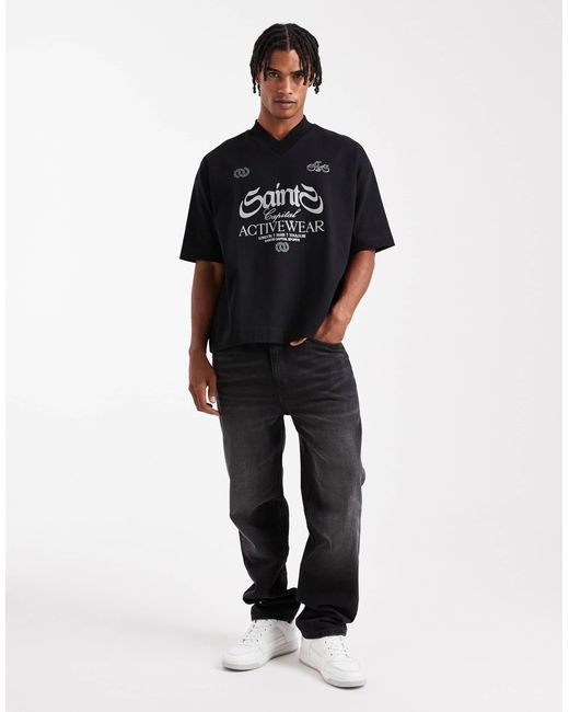 ASOS – premium – kastiges oversize-t-shirt aus interlock in Black für Herren