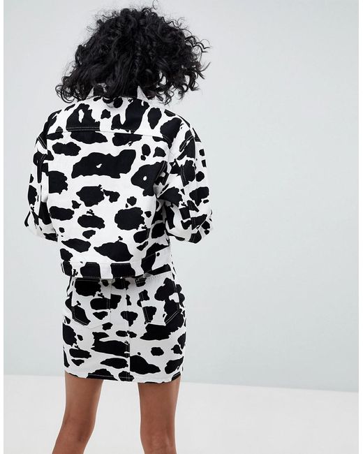 ASOS Denim Jacket In Cow Print in Blue 