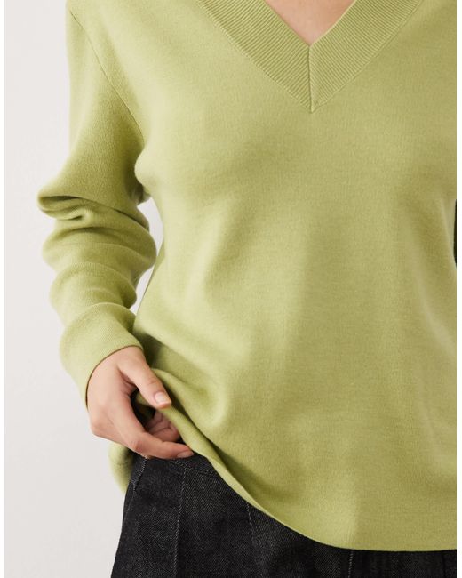 Pull en maille à col v - clair Mango en coloris Green
