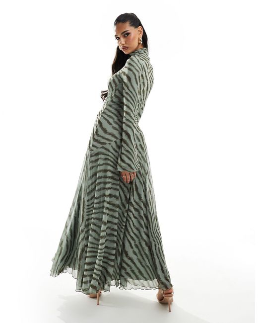ASOS Green High Neck Long Sleeve A-line Maxi Dress