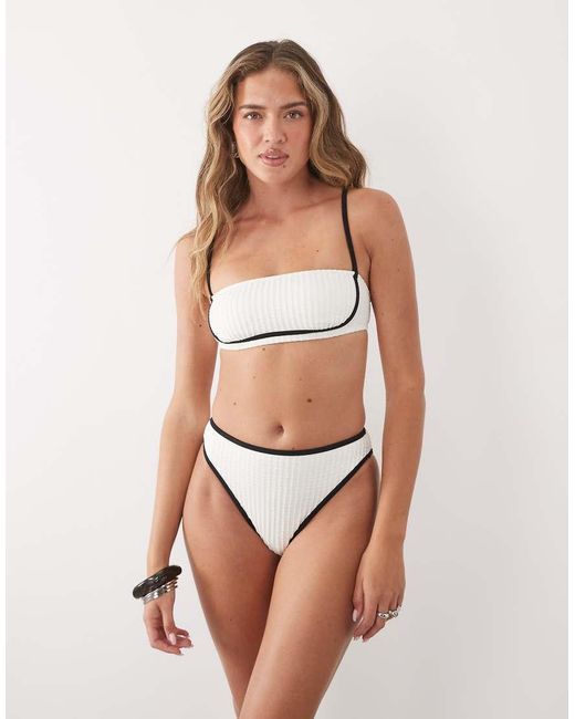 CUPSHE White High Waisted Bikini Bottom With Contrast Trim