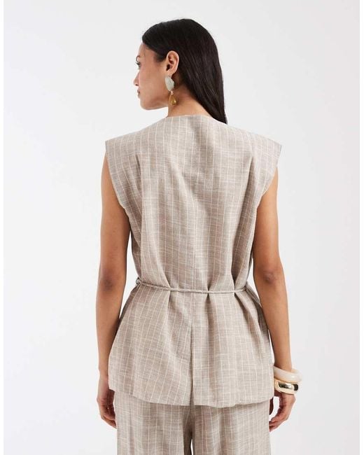 Object White Linen Look Wrap Front Tie Waist Waistcoat Co-ord