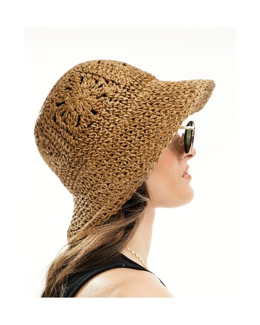 ASOS Black Straw Packable Floral Crochet Hat